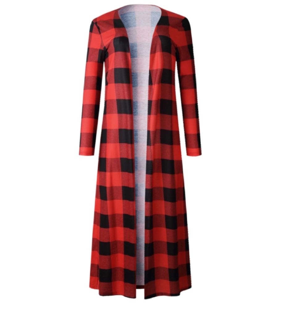 RED/BLACK BUFFALO PLAID longline duster - Picture 2 of 8
